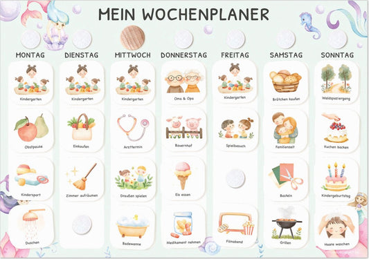 Wochenplaner Kinder inkl. 350 Routinekärtchen - Motiv Meerjungfrau