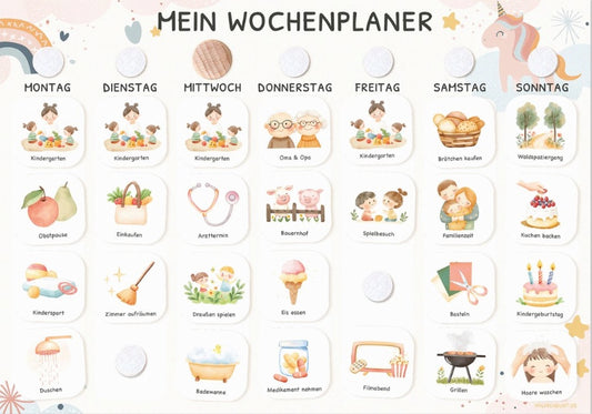 Wochenplaner Kinder inkl. 350 Routinekärtchen - Motiv Einhorn