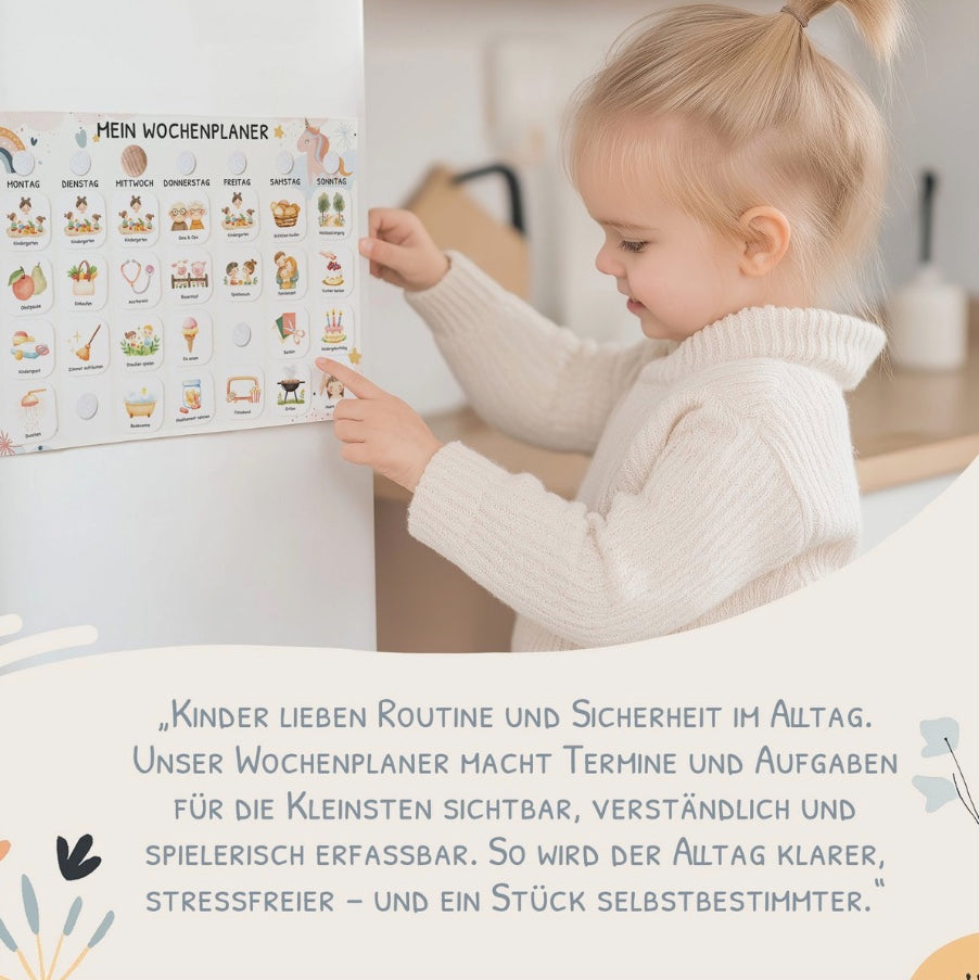 Wochenplaner Kinder inkl. 350 Routinekärtchen - Motiv Einhorn