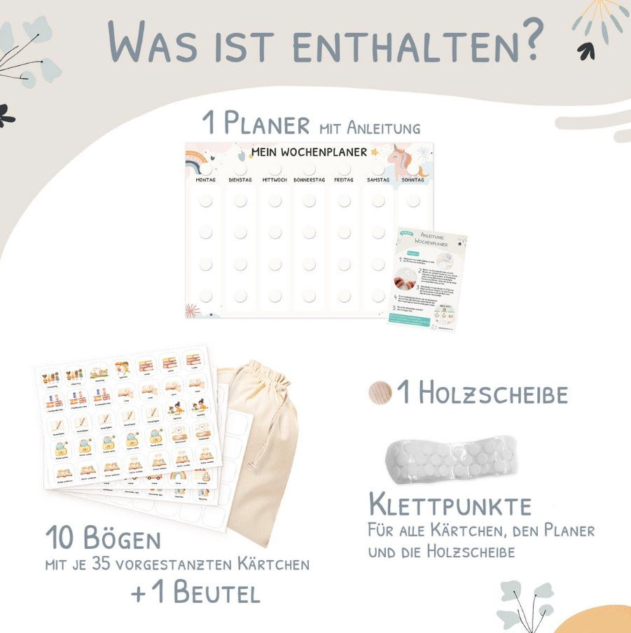 Wochenplaner Kinder inkl. 350 Routinekärtchen - Motiv Einhorn