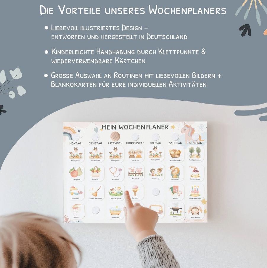 Wochenplaner Kinder inkl. 350 Routinekärtchen - Motiv Einhorn