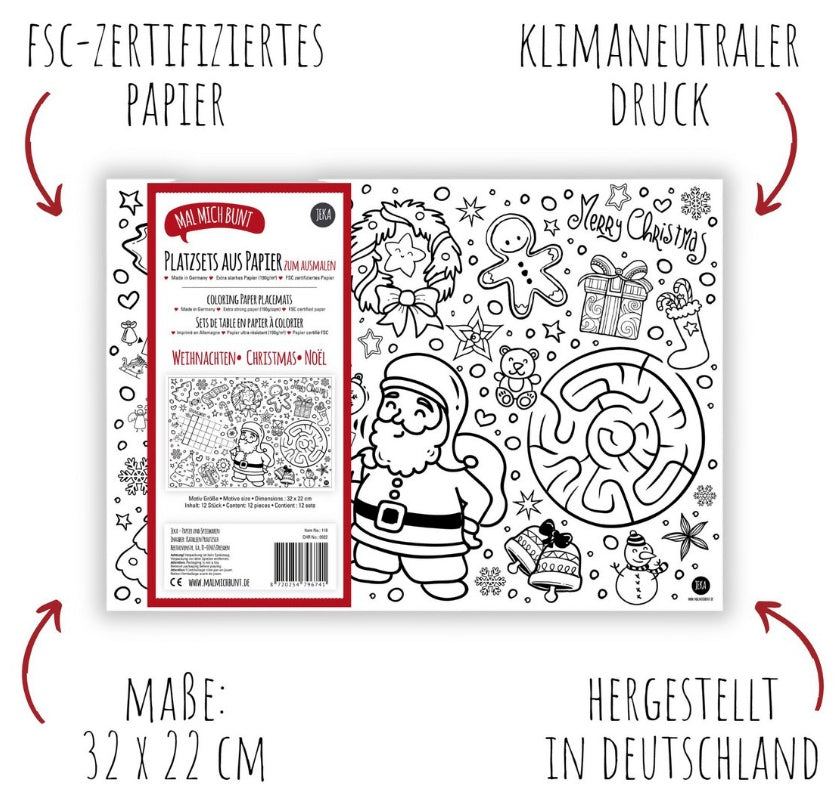Platzsets zum Ausmalen aus Papier Weihnachten 12 Stück