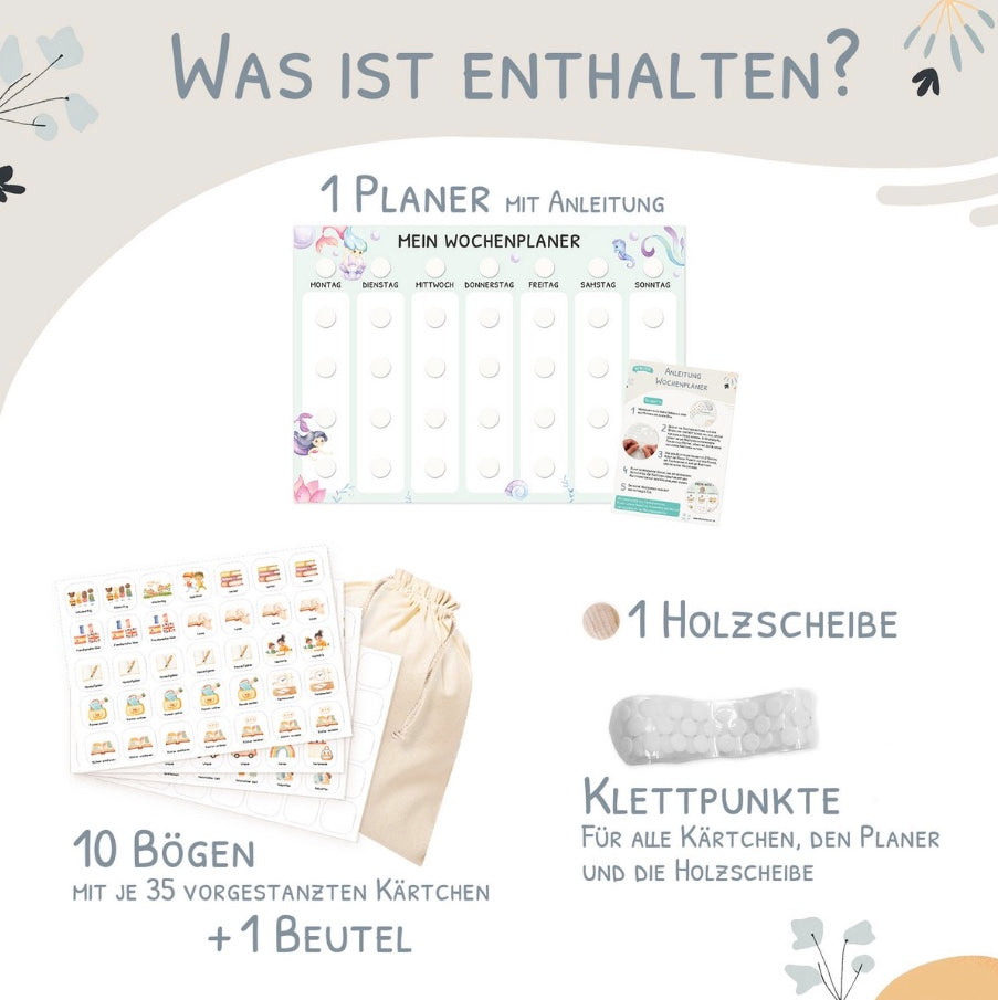 Wochenplaner Kinder inkl. 350 Routinekärtchen - Motiv Meerjungfrau
