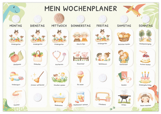 Wochenplaner Kinder inkl. 350 Routinekärtchen - Motiv Dino