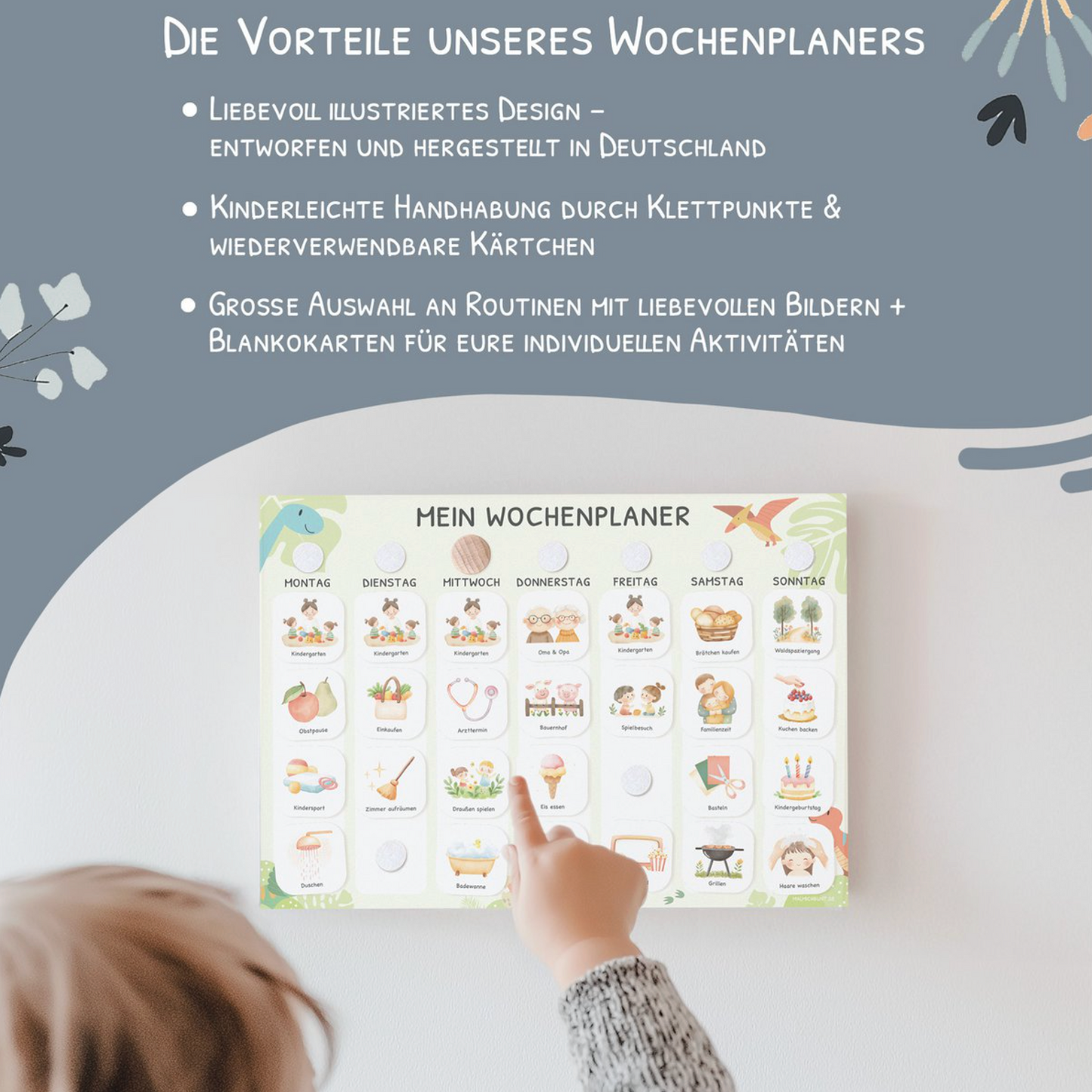 Wochenplaner Kinder inkl. 350 Routinekärtchen - Motiv Dino
