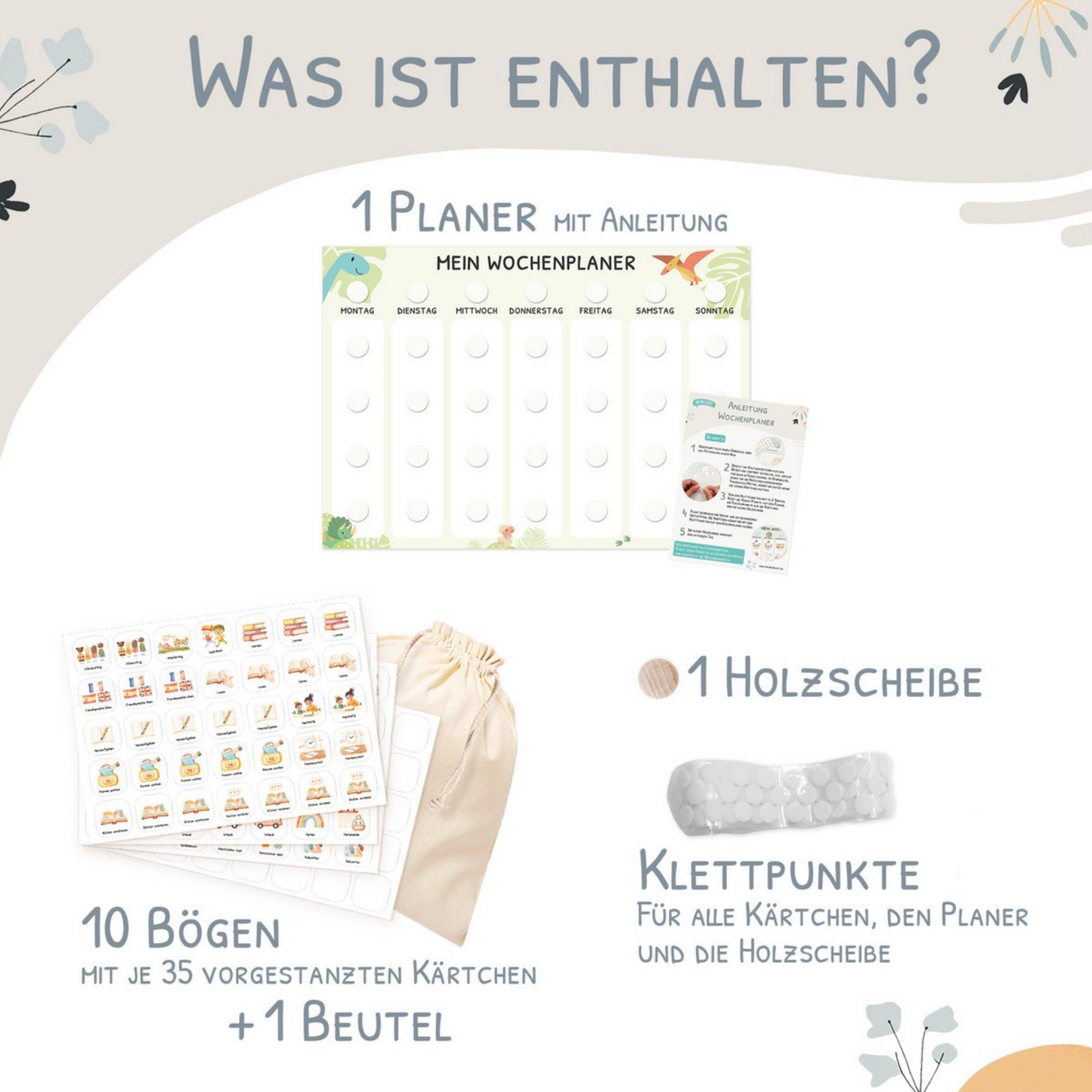 Wochenplaner Kinder inkl. 350 Routinekärtchen - Motiv Dino