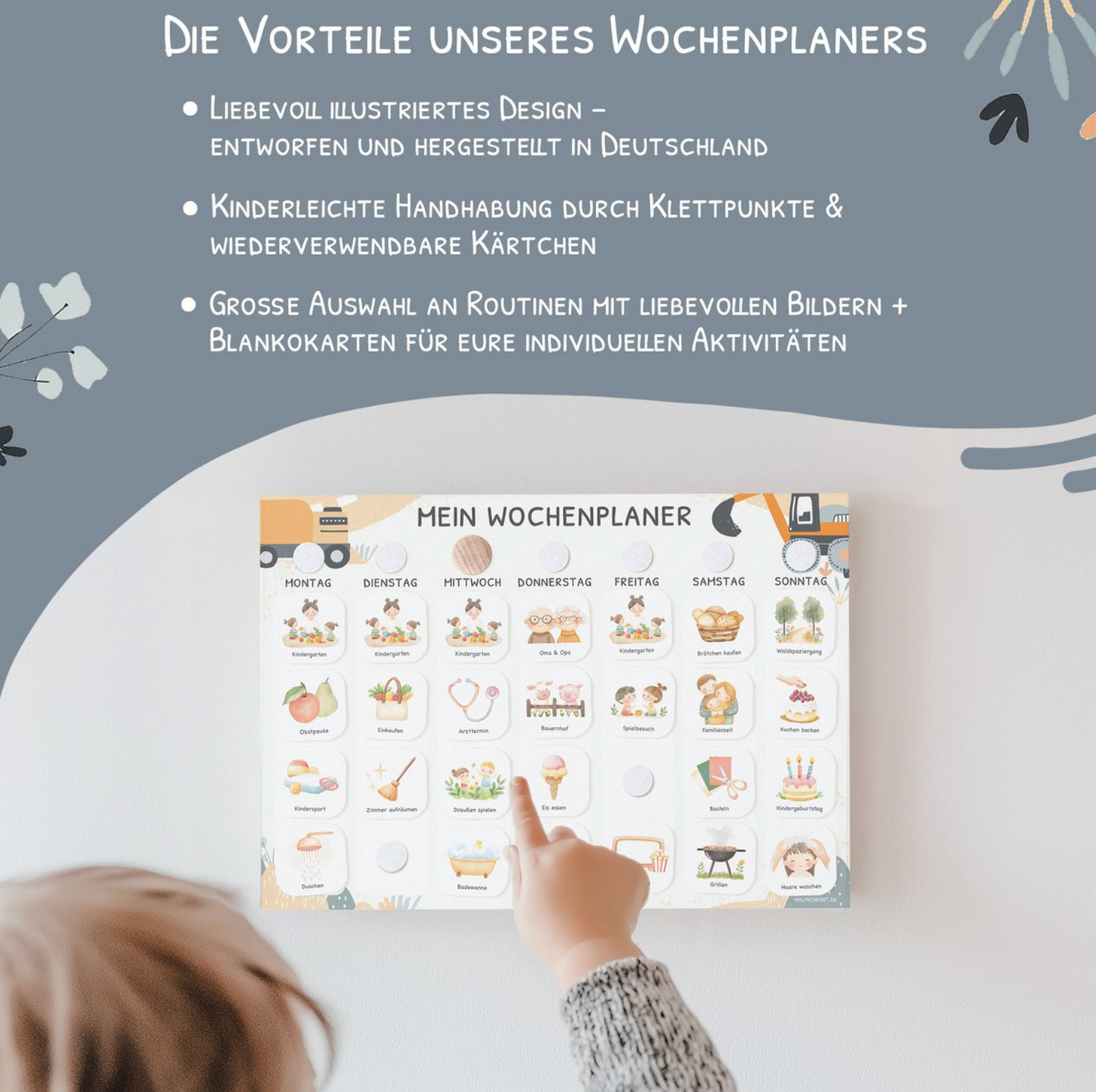 Wochenplaner Kinder inkl. 350 Routinekärtchen - Motiv Bagger
