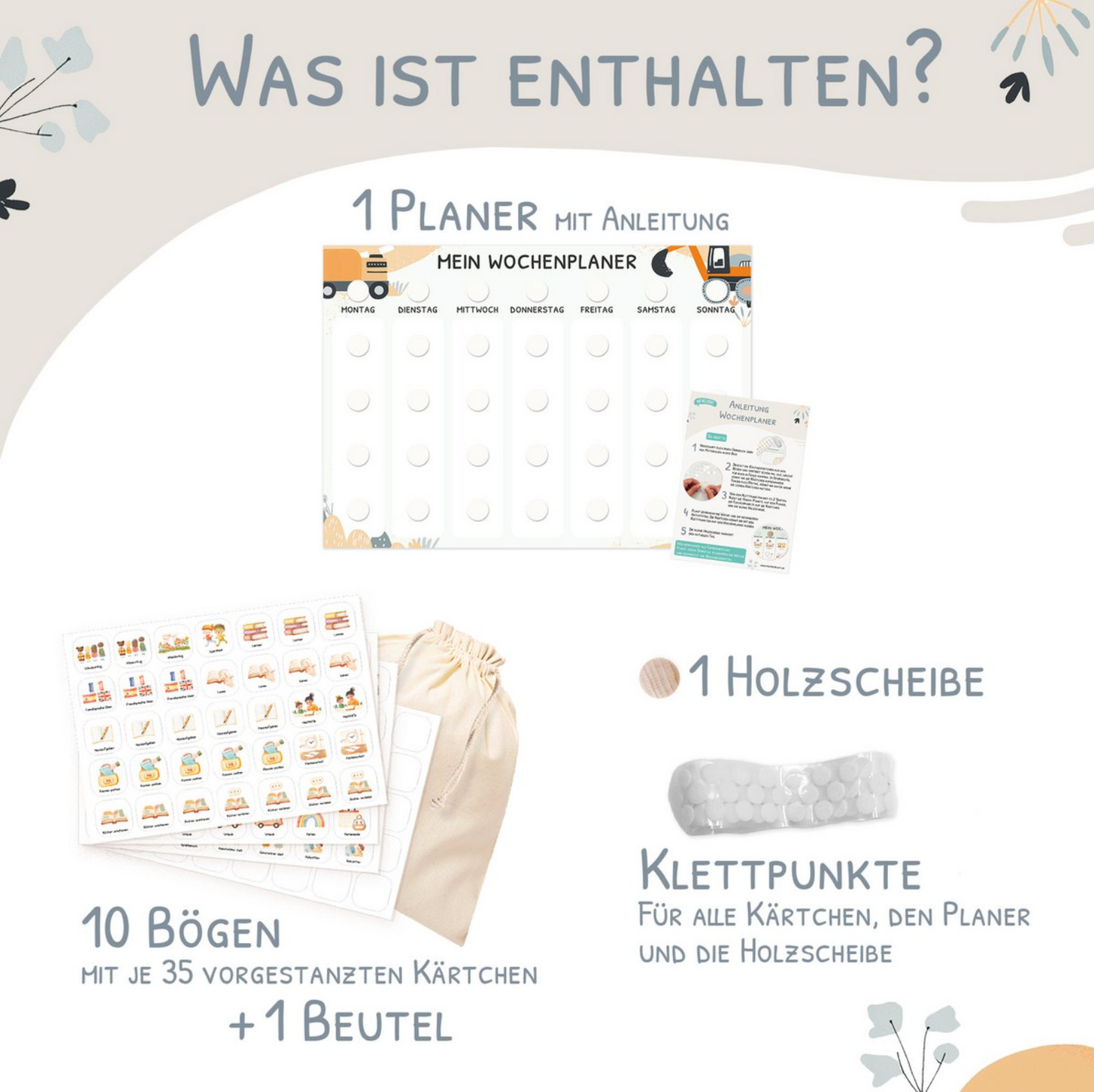 Wochenplaner Kinder inkl. 350 Routinekärtchen - Motiv Bagger