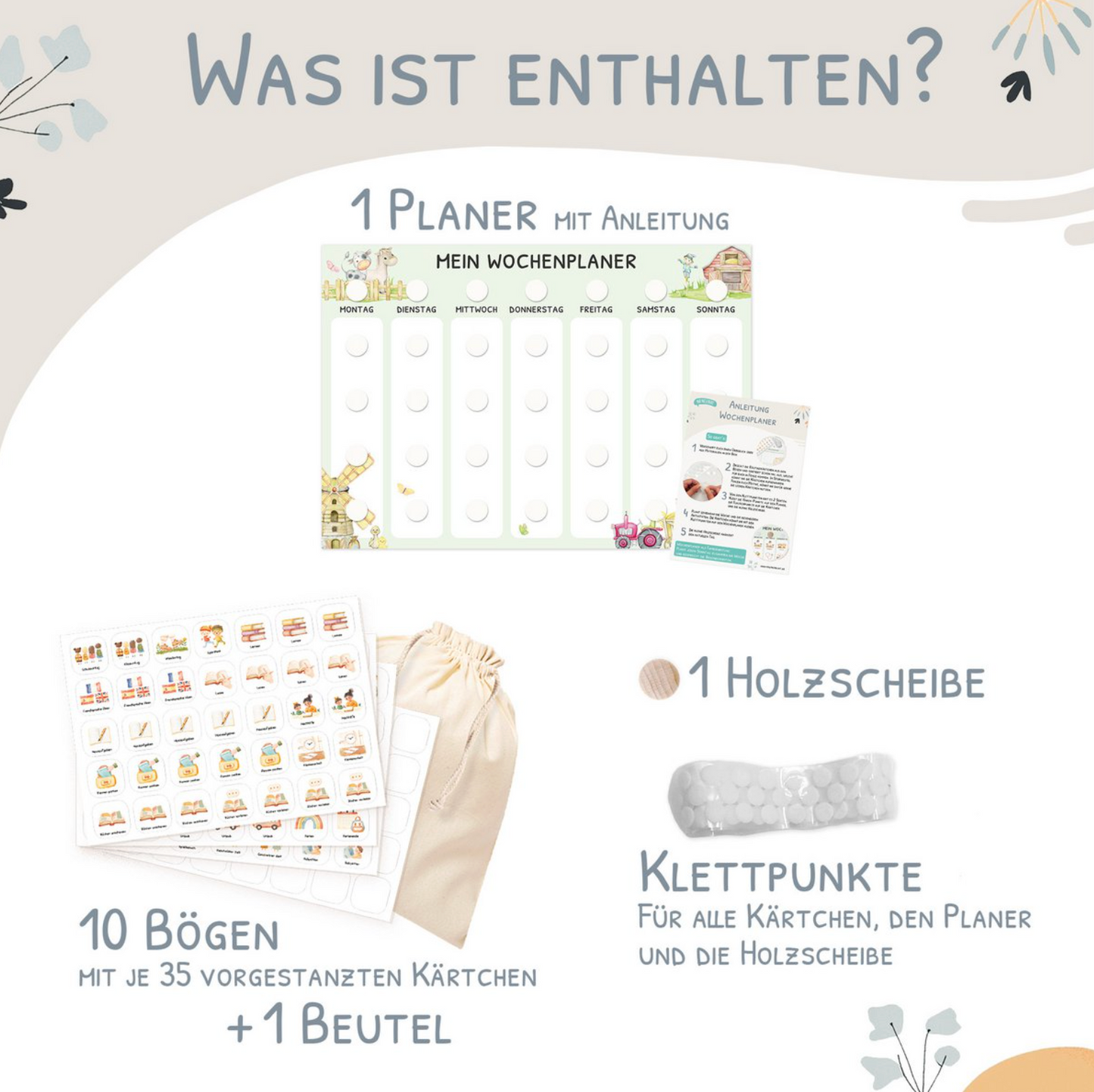 Wochenplaner Kinder inkl. 350 Routinekärtchen - Motiv Bauernhof