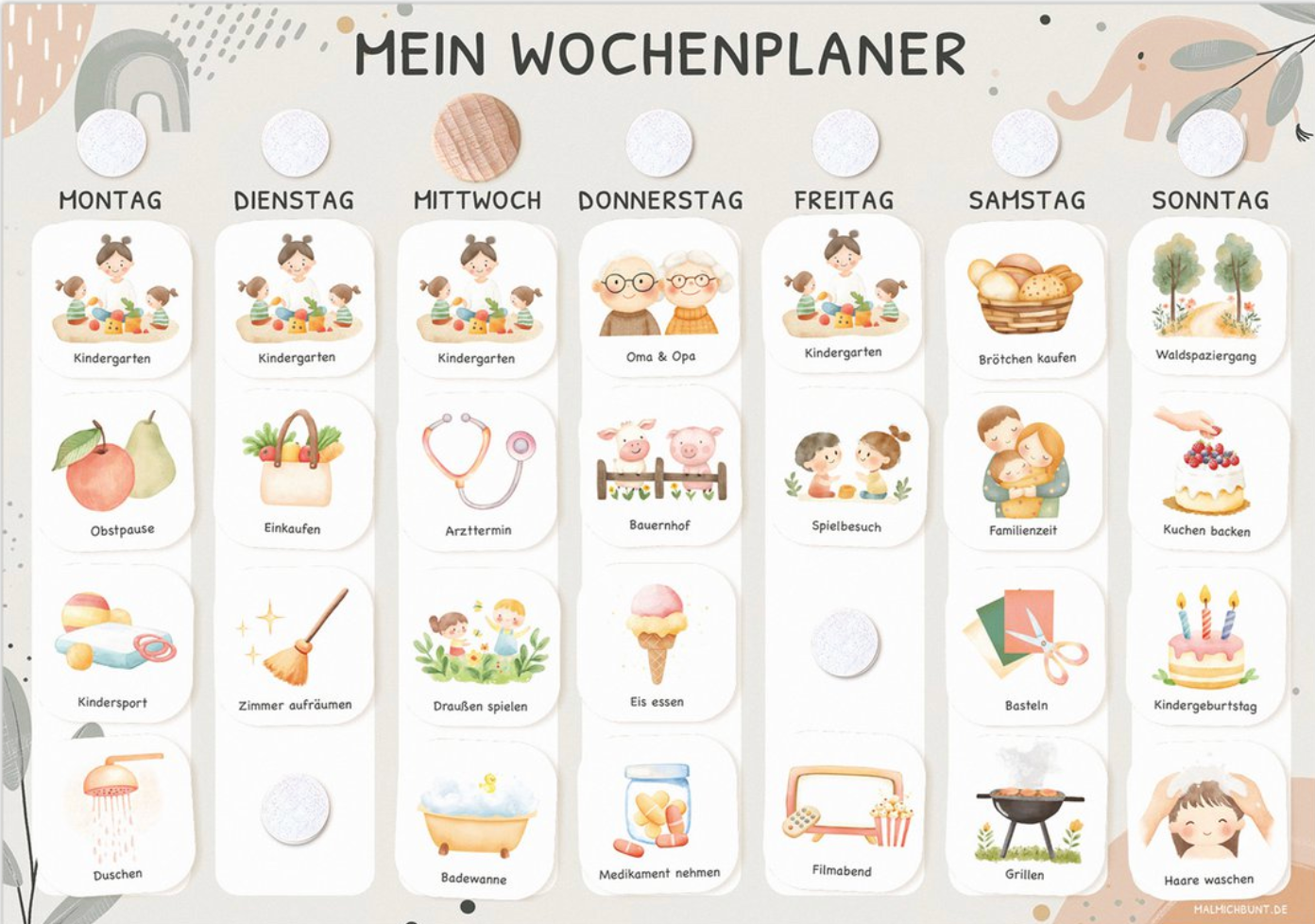 Wochenplaner Kinder inkl. 350 Routinekärtchen - Motiv Kleiner Elefant