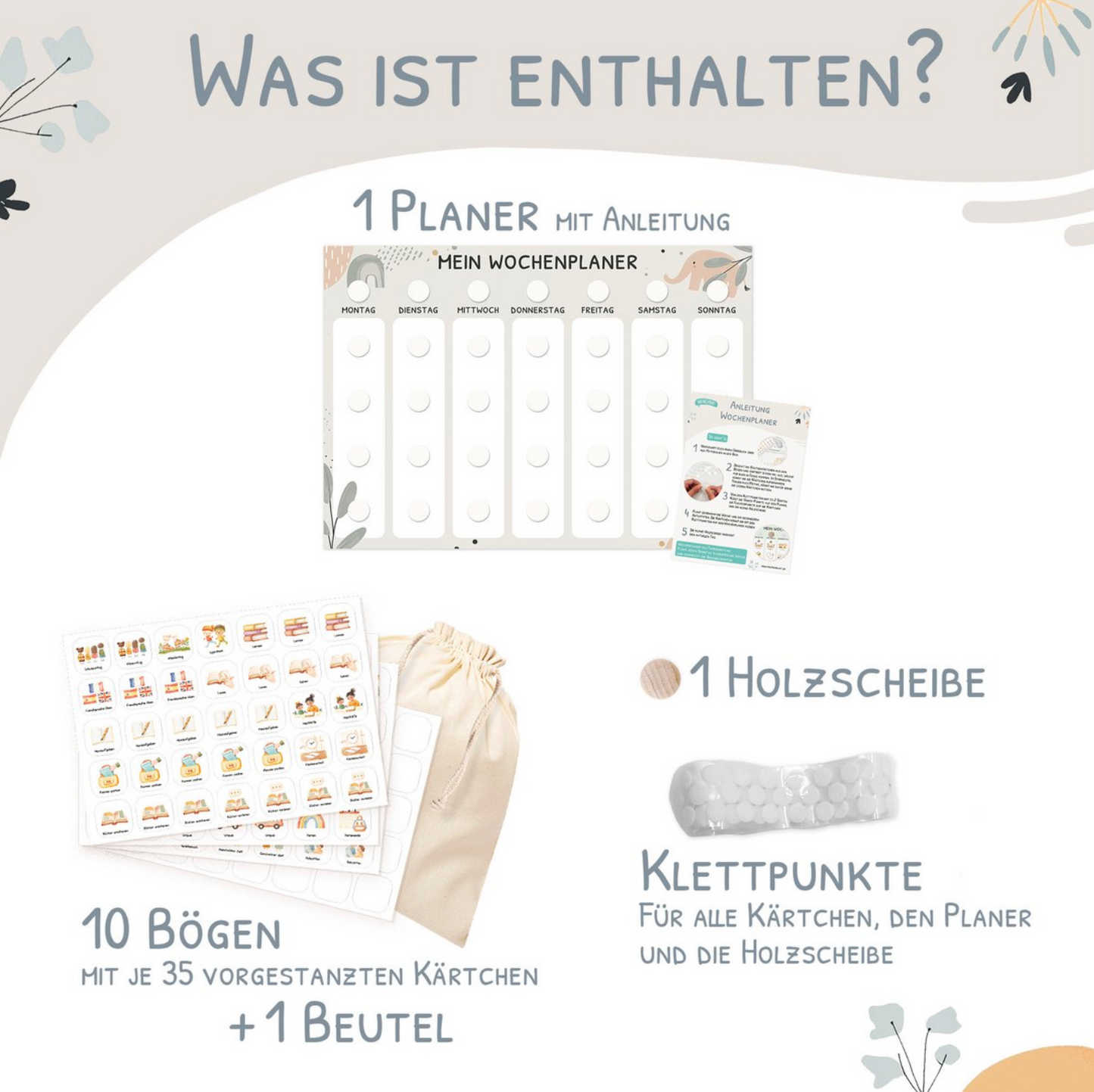 Wochenplaner Kinder inkl. 350 Routinekärtchen - Motiv Kleiner Elefant
