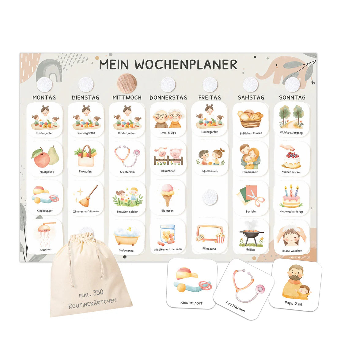 Wochenplaner Kinder inkl. 350 Routinekärtchen - Motiv Kleiner Elefant