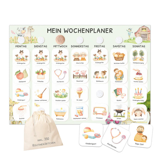 Wochenplaner Kinder inkl. 350 Routinekärtchen - Motiv Bauernhof