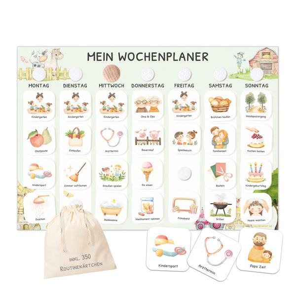 Wochenplaner Kinder inkl. 350 Routinekärtchen - Motiv Bauernhof