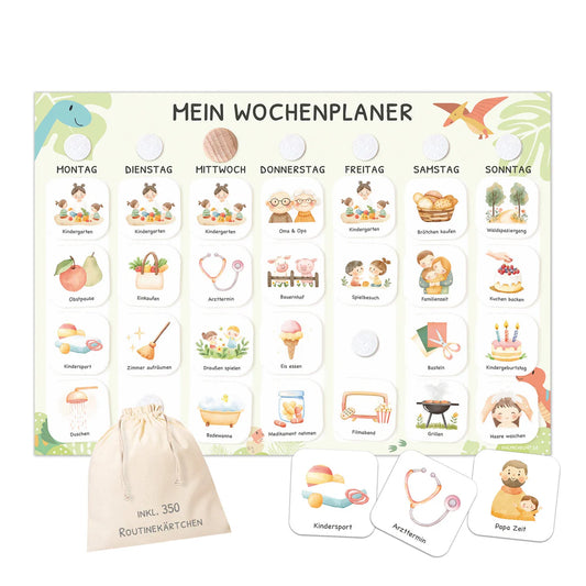 Wochenplaner Kinder inkl. 350 Routinekärtchen - Motiv Dino