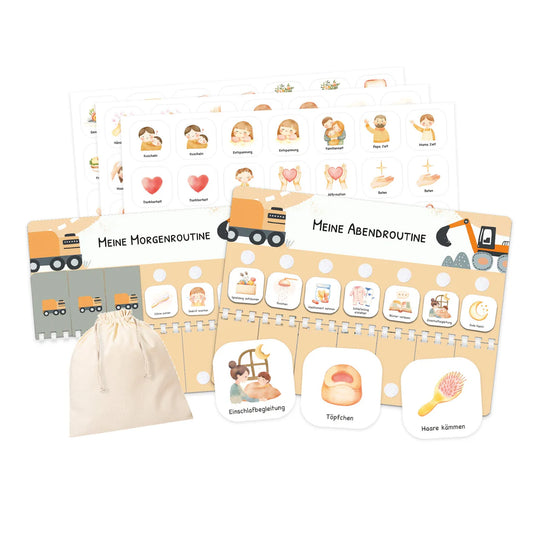 Routineplaner (Morgen & Abend) inkl. 105 Routinekärtchen - Bagger