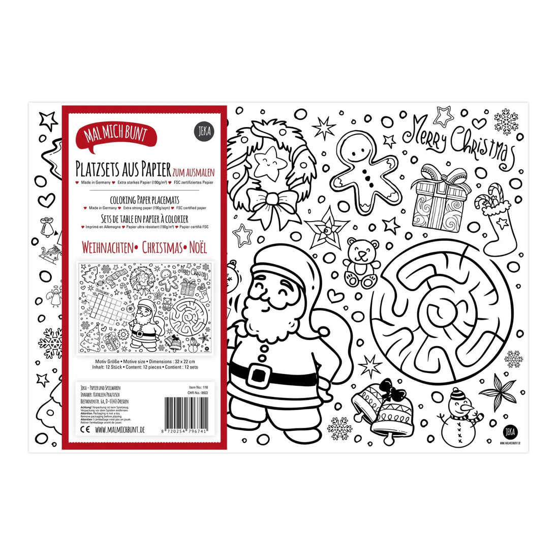 Platzsets zum Ausmalen aus Papier Weihnachten 12 Stück
