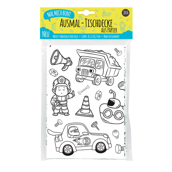 Ausmal-Tischdecke Motiv Fahrzeuge & Baustelle