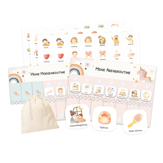 Routineplaner (Morgen & Abend) inkl. 105 Routinekärtchen - Einhorn