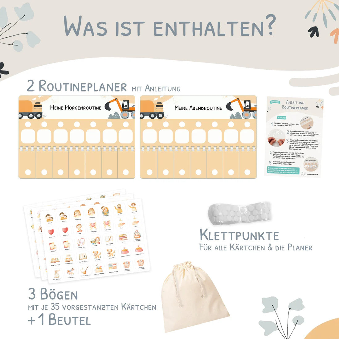 Routineplaner (Morgen & Abend) inkl. 105 Routinekärtchen - Bagger