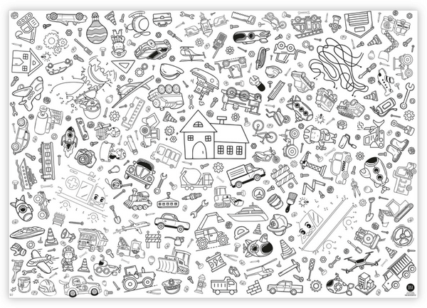 Ausmal-Tischdecke Motiv Fahrzeuge & Baustelle