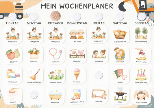 Wochenplaner Kinder inkl. 350 Routinekärtchen - Motiv Bagger