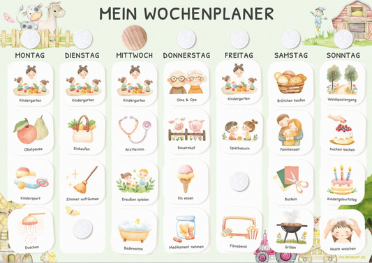 Wochenplaner Kinder inkl. 350 Routinekärtchen - Motiv Bauernhof