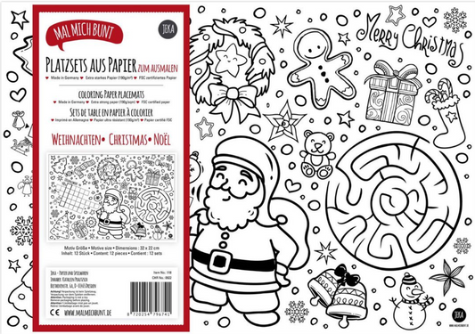 Platzsets zum Ausmalen aus Papier Weihnachten 12 Stück