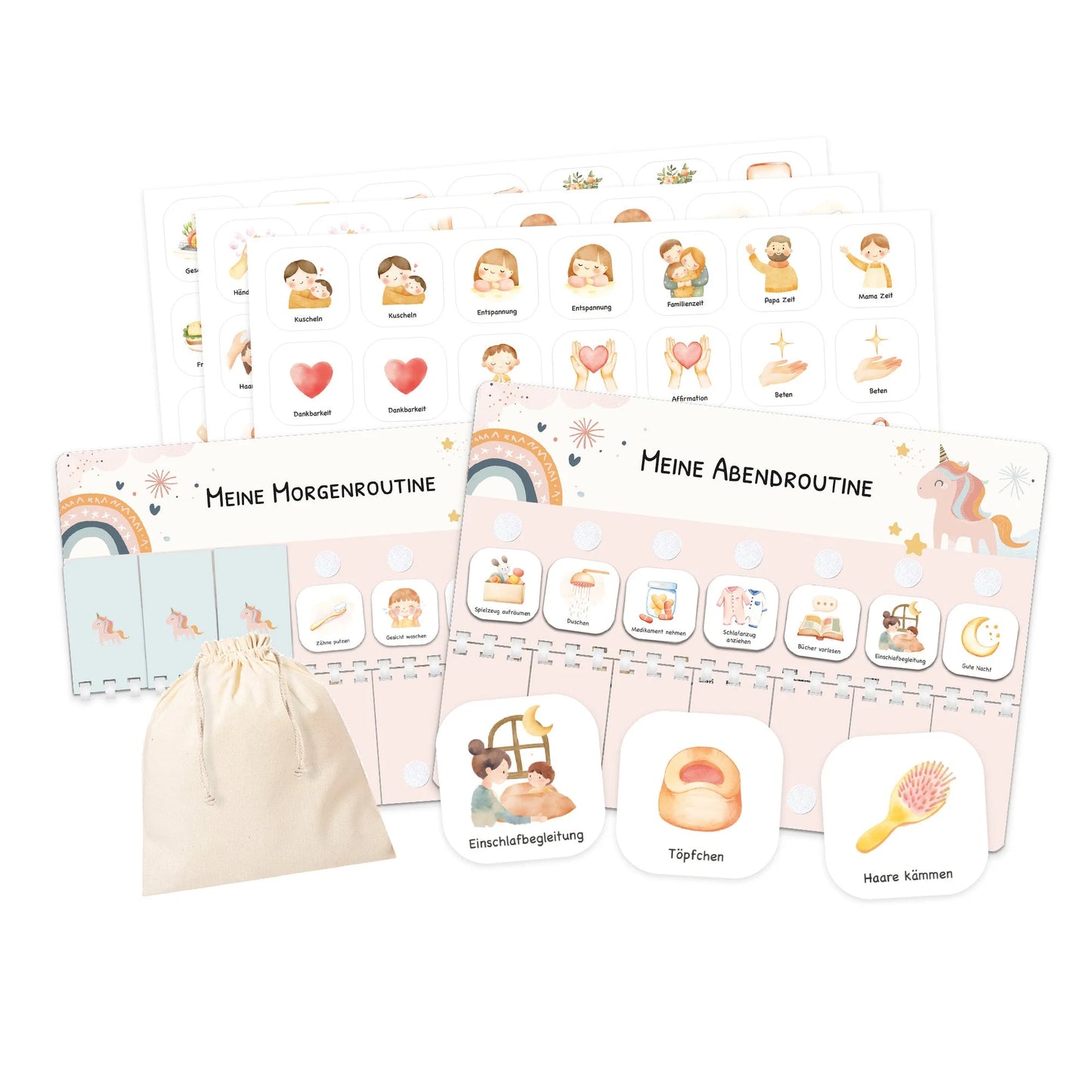 Routineplaner (Morgen & Abend) inkl. 105 Routinekärtchen - Einhorn
