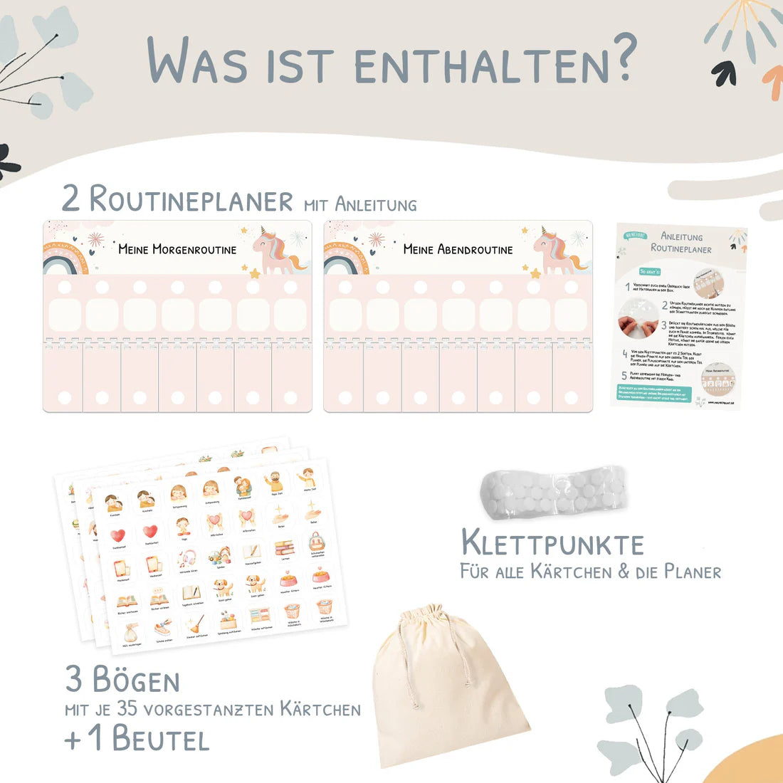 Routineplaner (Morgen & Abend) inkl. 105 Routinekärtchen - Einhorn