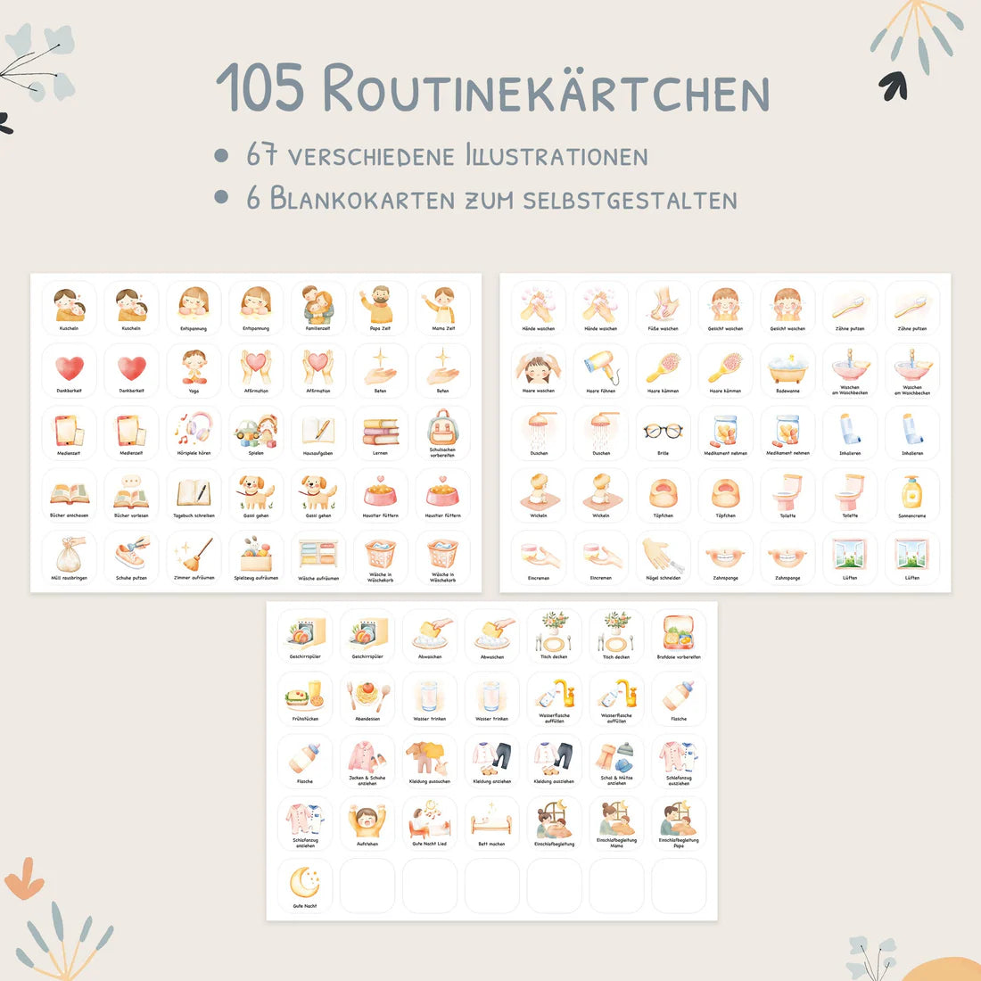 Routineplaner (Morgen & Abend) inkl. 105 Routinekärtchen - Einhorn